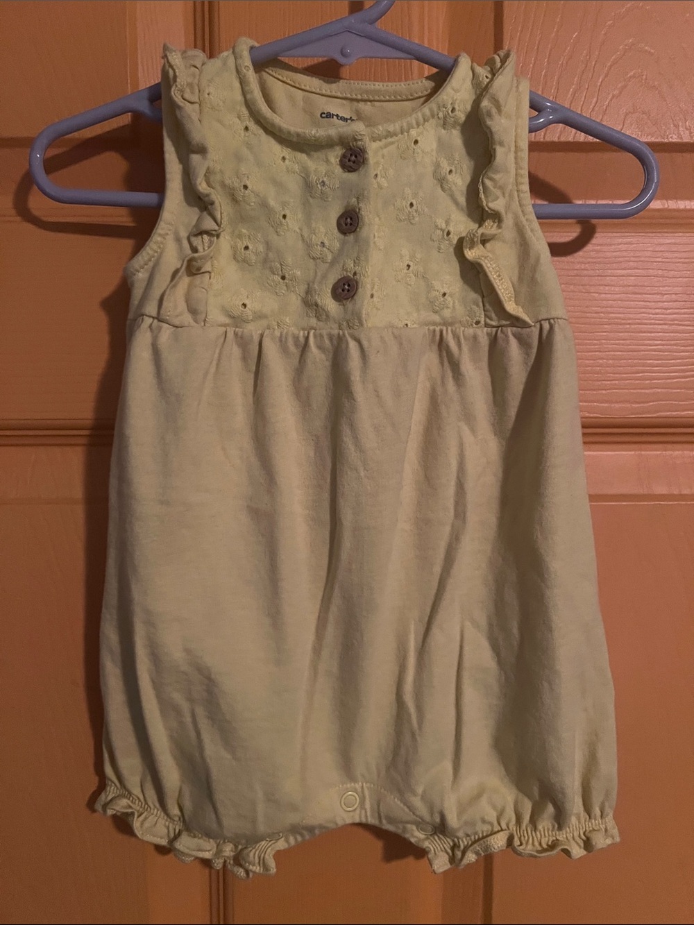 6 MONTH CARTER’S YELLOW EYELET RUFFLE BABY GIRL ROMPER